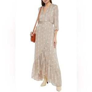 ba&sh Pisy Robe Printed Metallic Ecru Ivory Maxi Dress